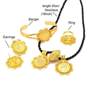 Ethiopian gold jewelry sets 24k Big Coin Pendant Necklace Earring Ring