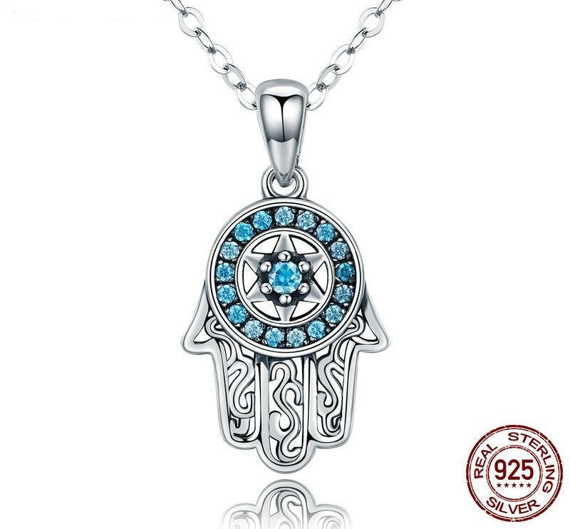 Genuine 925 Sterling Silver Hand Pendant Women Necklace