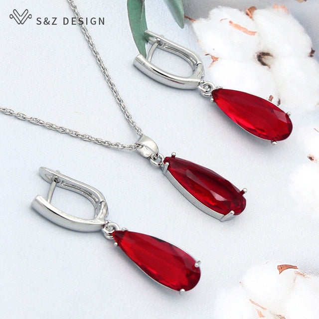 6 Color Long Water Drop Dangle Zircon Earrings Jewelry Set