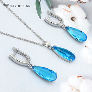 6 Color Long Water Drop Dangle Zircon Earrings Jewelry Set